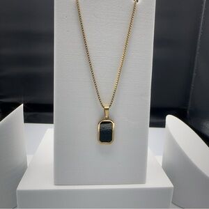 18K Gold Plated Stainless Steel Necklace Black Pendant